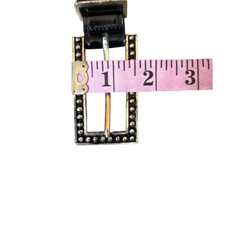 Carlisle‎ Black Italian Calfskin Belt Silver Tone Studded Look Hardware Small